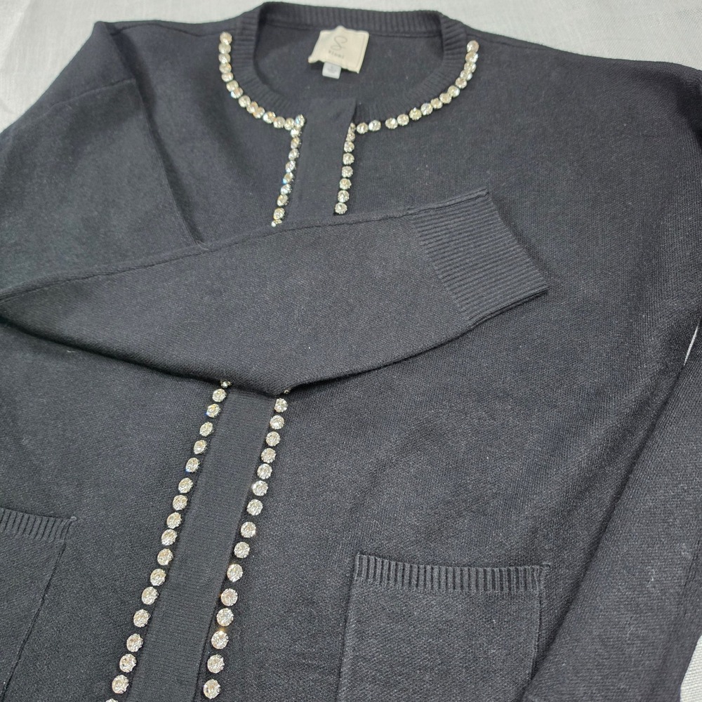 Sioni Cardigan Sweater Women Large Black Excellent Rhinestone Embellished Pocket